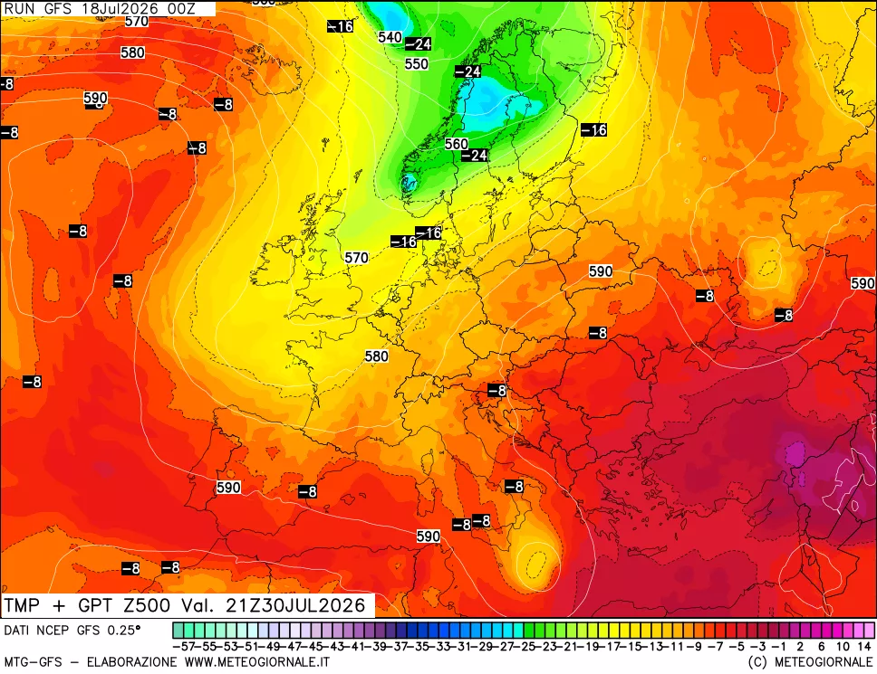 mappa 500 hPa Temp + GPT