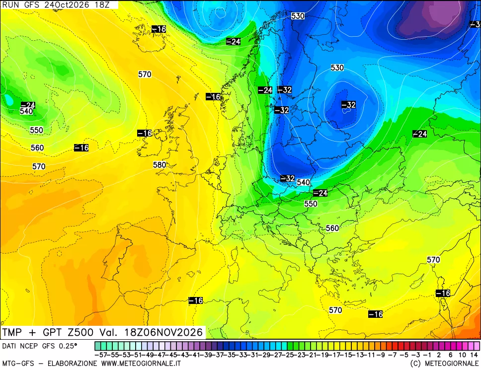 mappa 500 hPa Temp + GPT