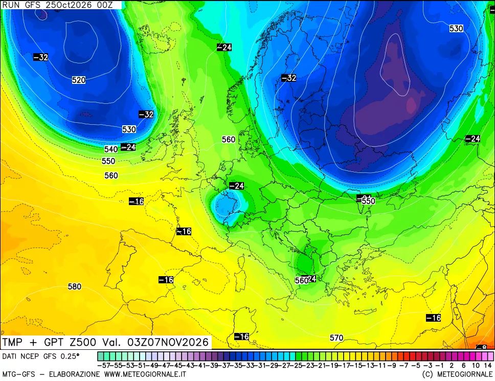 mappa 500 hPa Temp + GPT