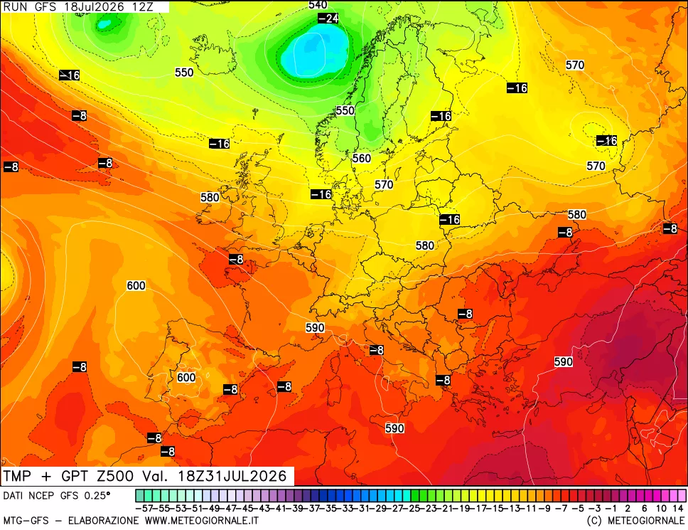 mappa 500 hPa Temp + GPT