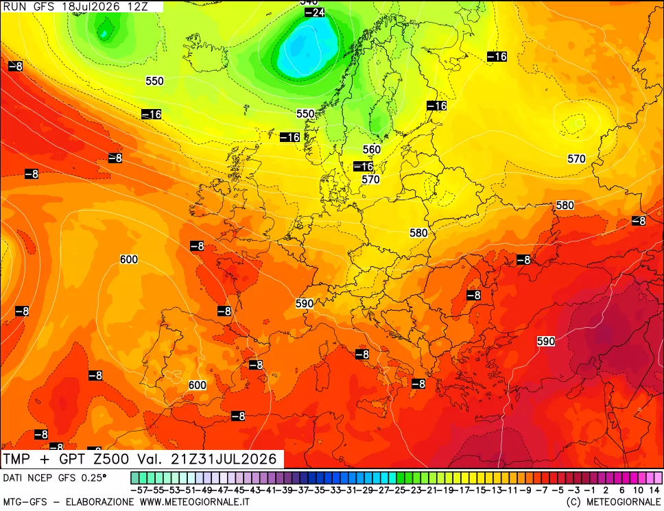 mappa 500 hPa Temp + GPT