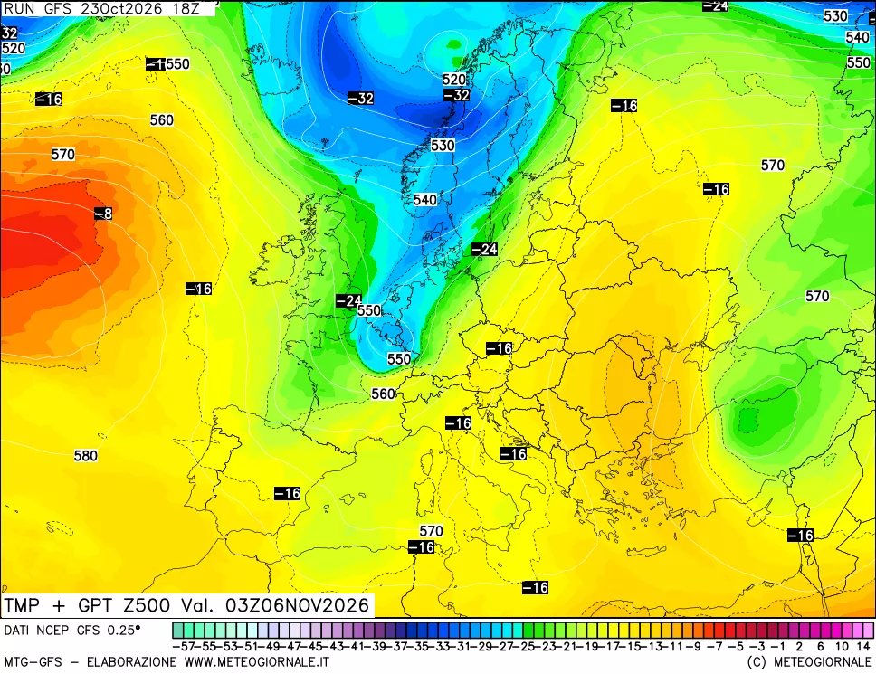 mappa 500 hPa Temp + GPT