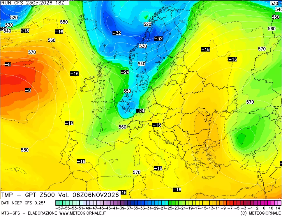 mappa 500 hPa Temp + GPT