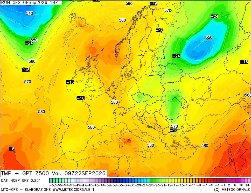 mappa 500 hPa Temp + GPT