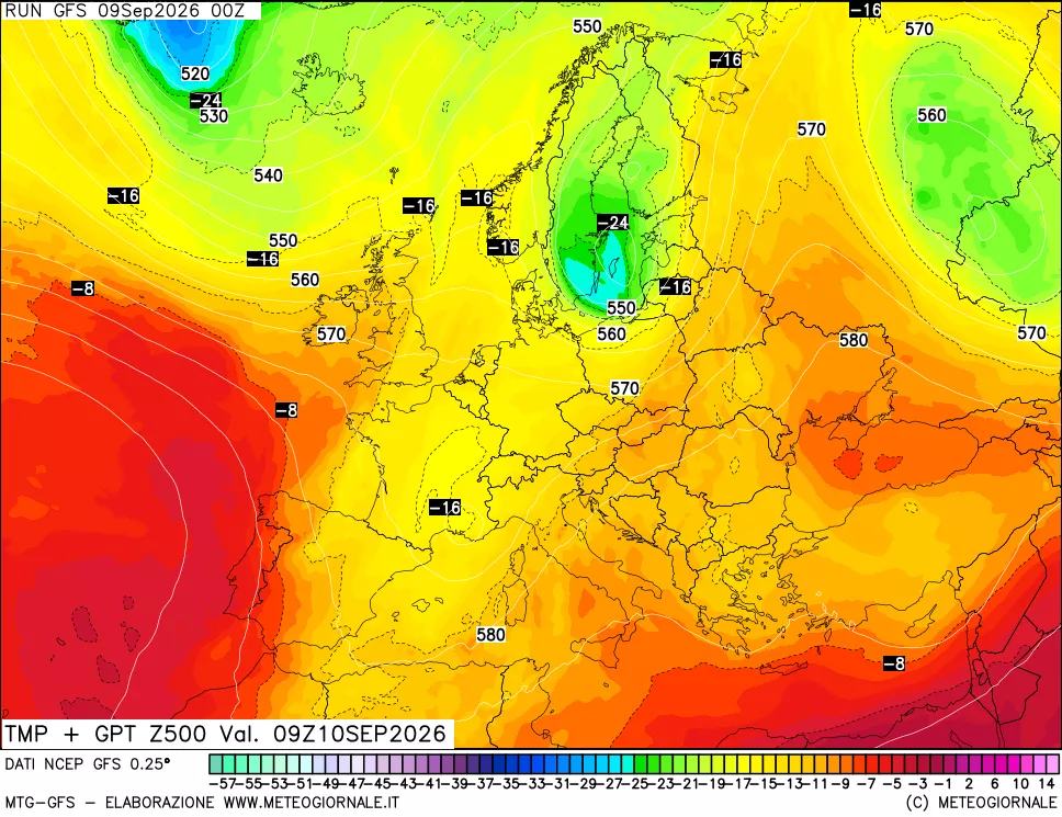 mappa 500 hPa Temp + GPT