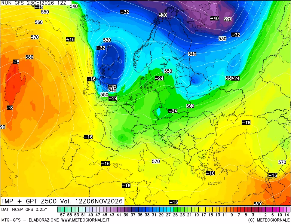 mappa 500 hPa Temp + GPT