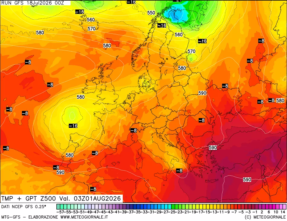 mappa 500 hPa Temp + GPT