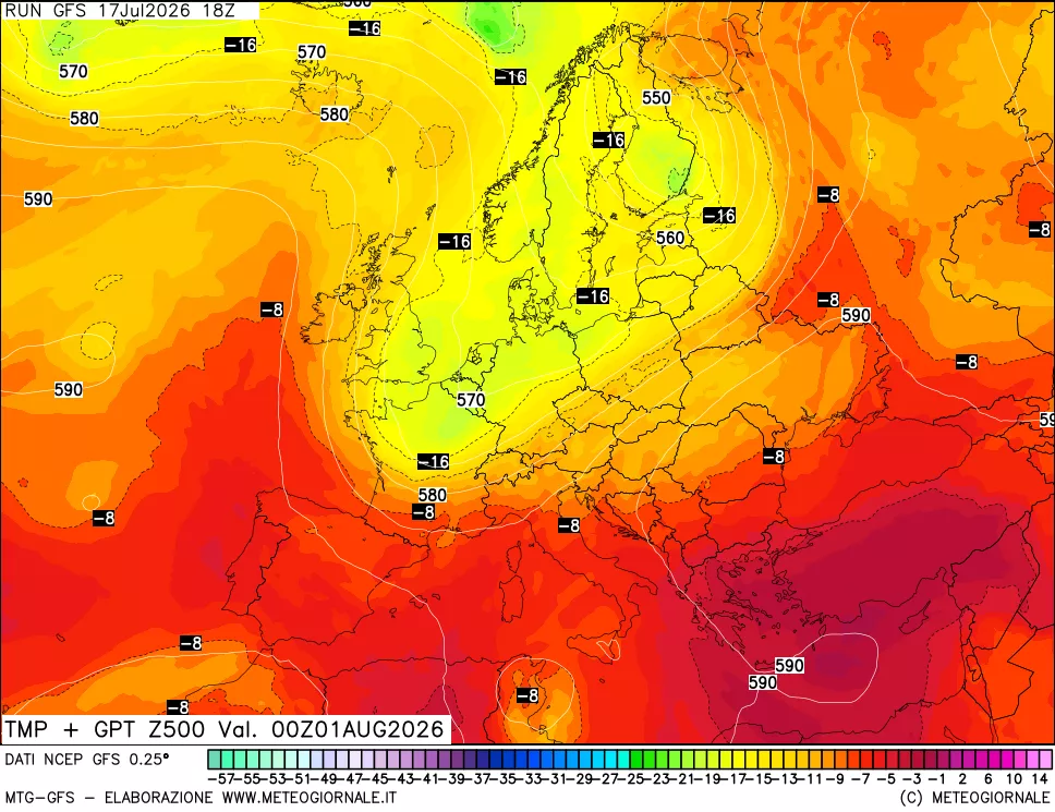 mappa 500 hPa Temp + GPT