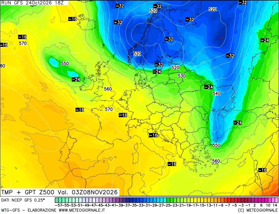 mappa 500 hPa Temp + GPT