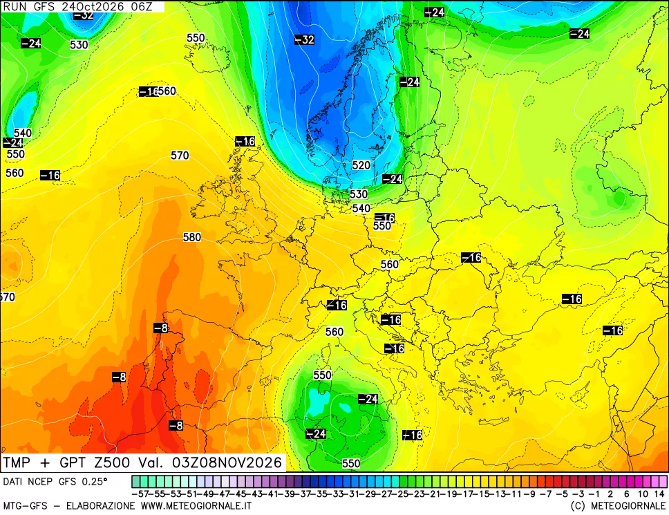 mappa 500 hPa Temp + GPT