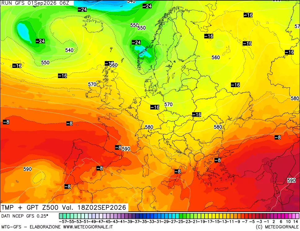 mappa 500 hPa Temp + GPT