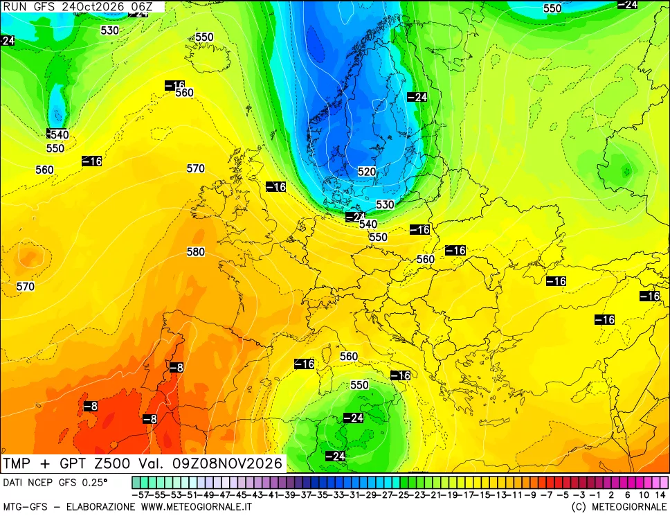 mappa 500 hPa Temp + GPT