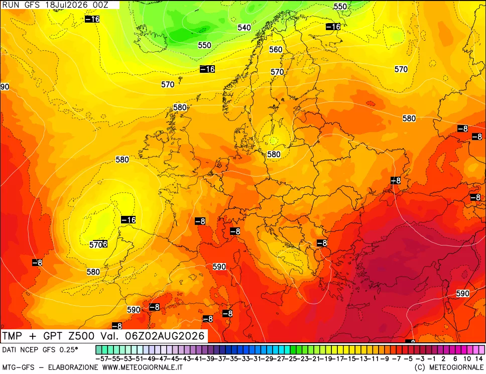 mappa 500 hPa Temp + GPT