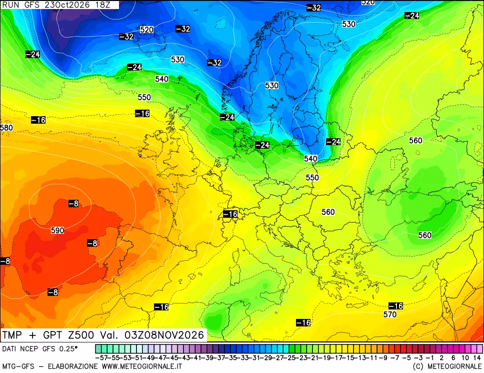 mappa 500 hPa Temp + GPT