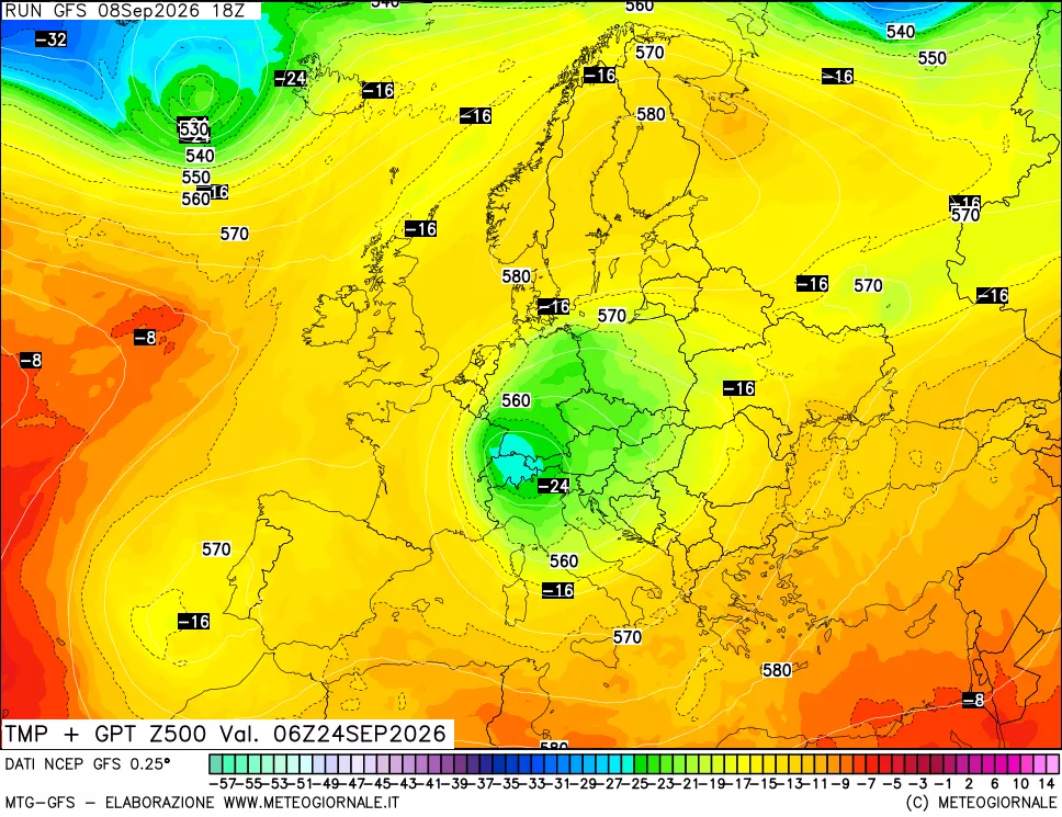 mappa 500 hPa Temp + GPT