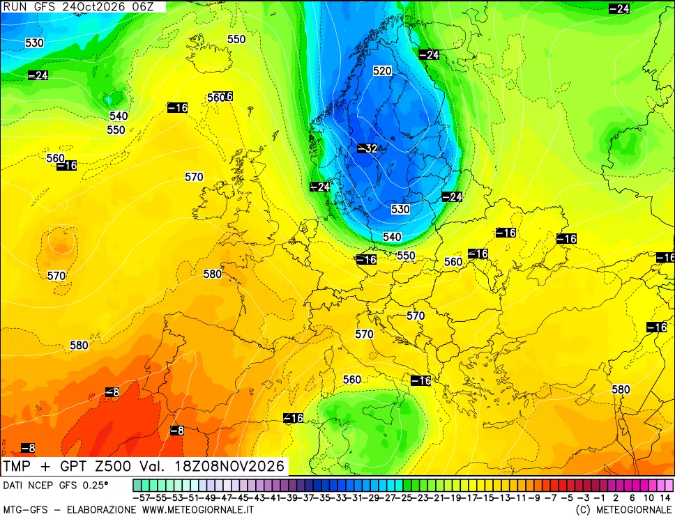 mappa 500 hPa Temp + GPT