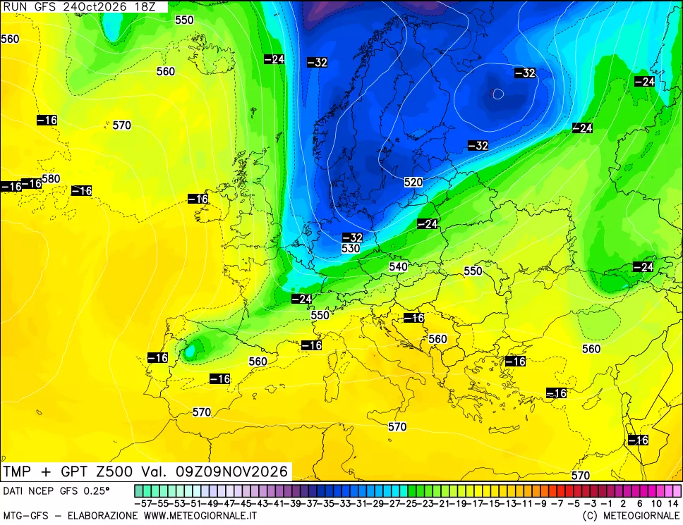 mappa 500 hPa Temp + GPT