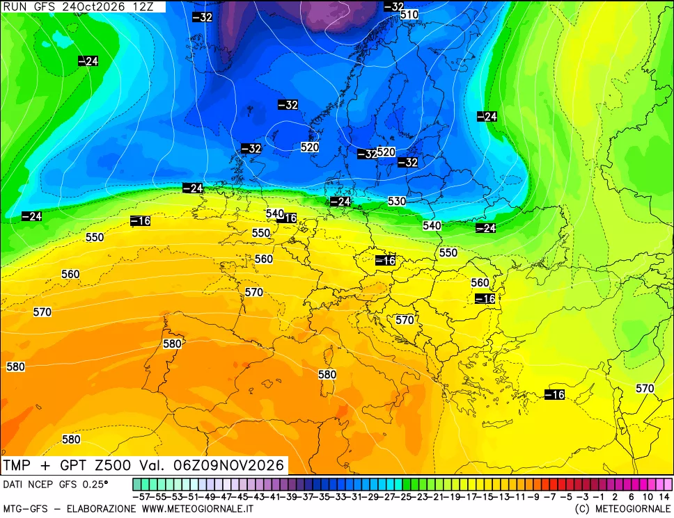 mappa 500 hPa Temp + GPT