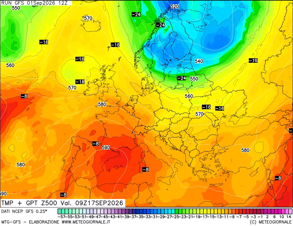 mappa 500 hPa Temp + GPT