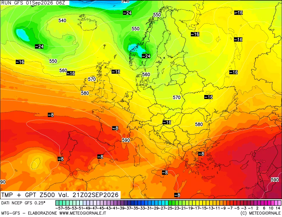 mappa 500 hPa Temp + GPT