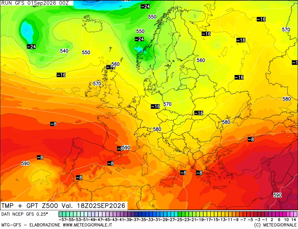 mappa 500 hPa Temp + GPT