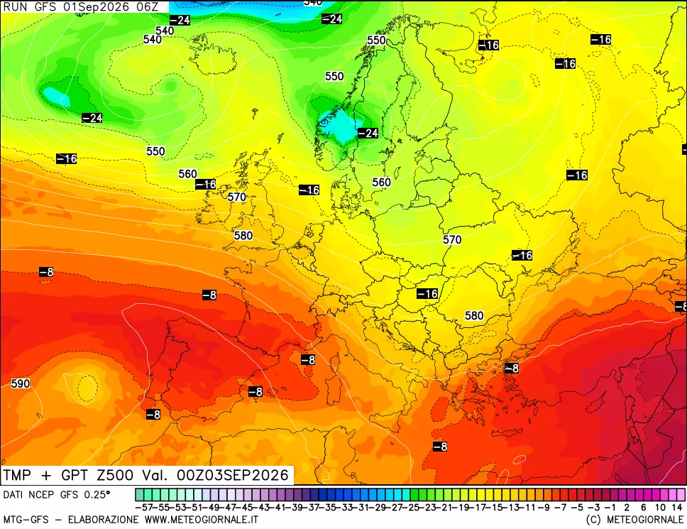 mappa 500 hPa Temp + GPT