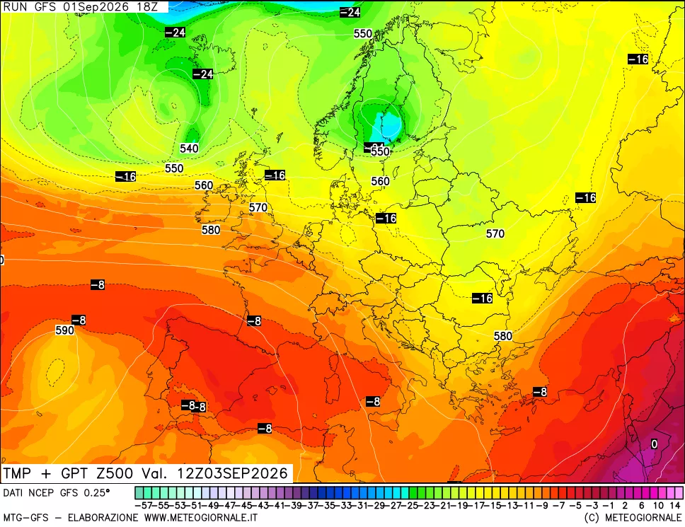 mappa 500 hPa Temp + GPT