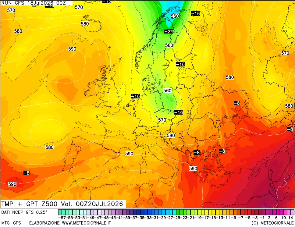 mappa 500 hPa Temp + GPT