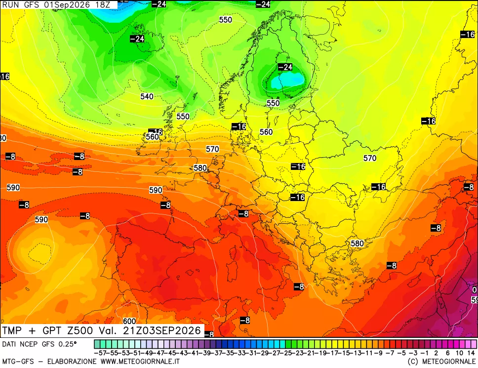 mappa 500 hPa Temp + GPT