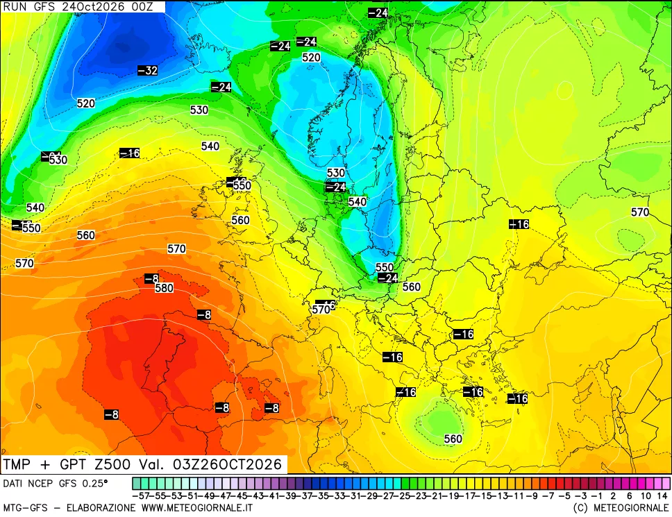 mappa 500 hPa Temp + GPT