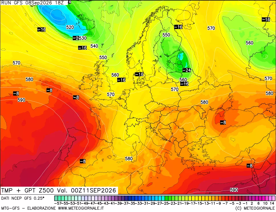 mappa 500 hPa Temp + GPT