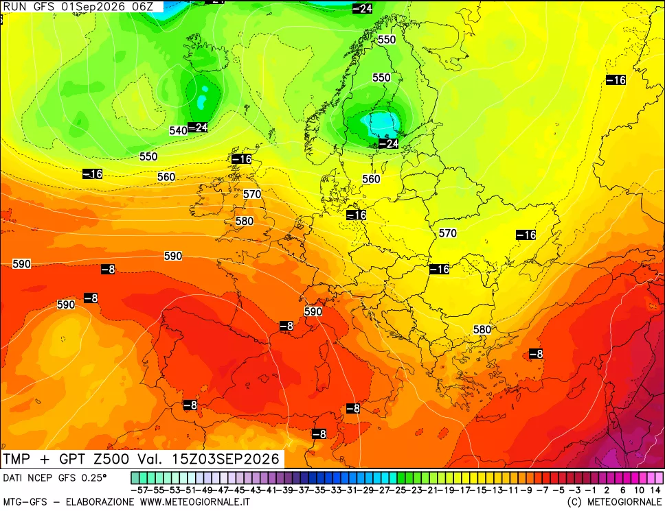 mappa 500 hPa Temp + GPT