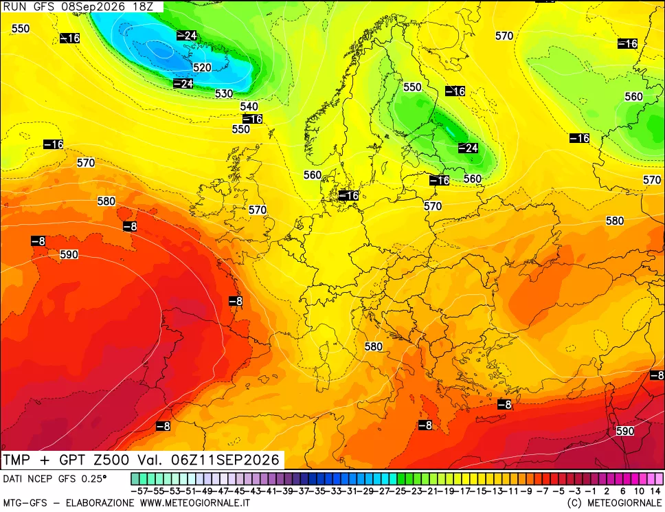 mappa 500 hPa Temp + GPT