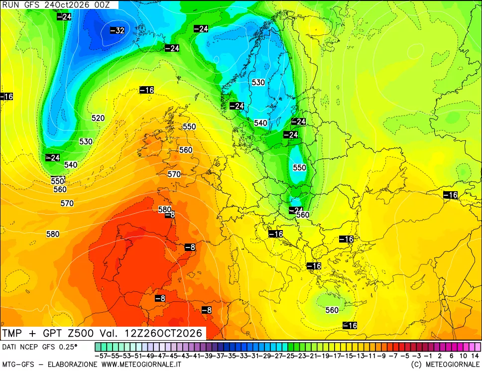mappa 500 hPa Temp + GPT