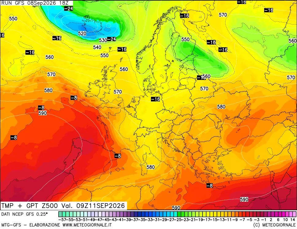 mappa 500 hPa Temp + GPT