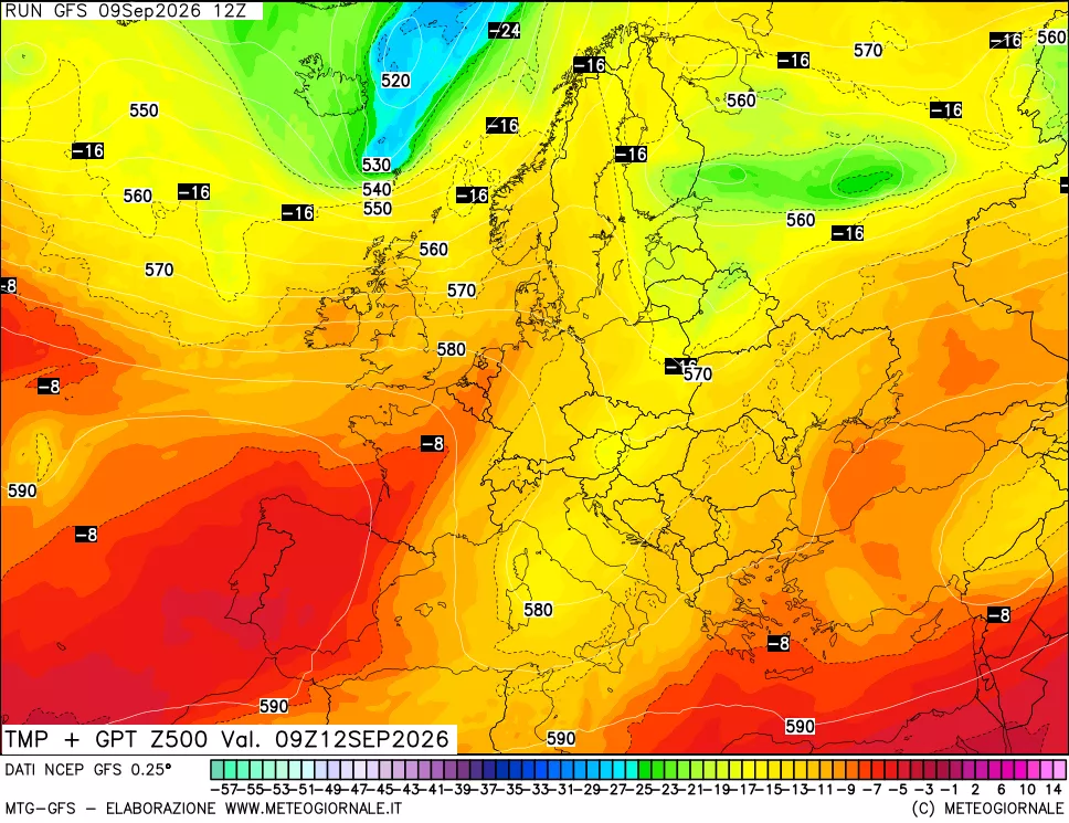 mappa 500 hPa Temp + GPT