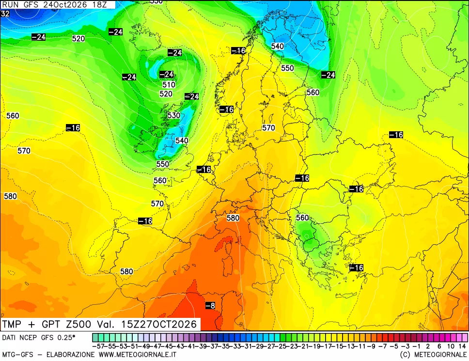 mappa 500 hPa Temp + GPT