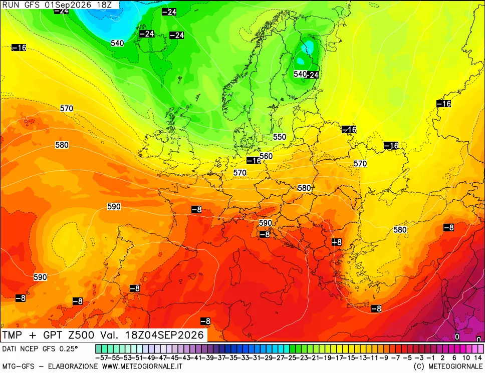 mappa 500 hPa Temp + GPT