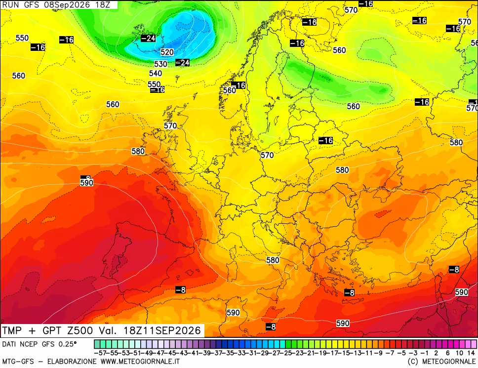 mappa 500 hPa Temp + GPT