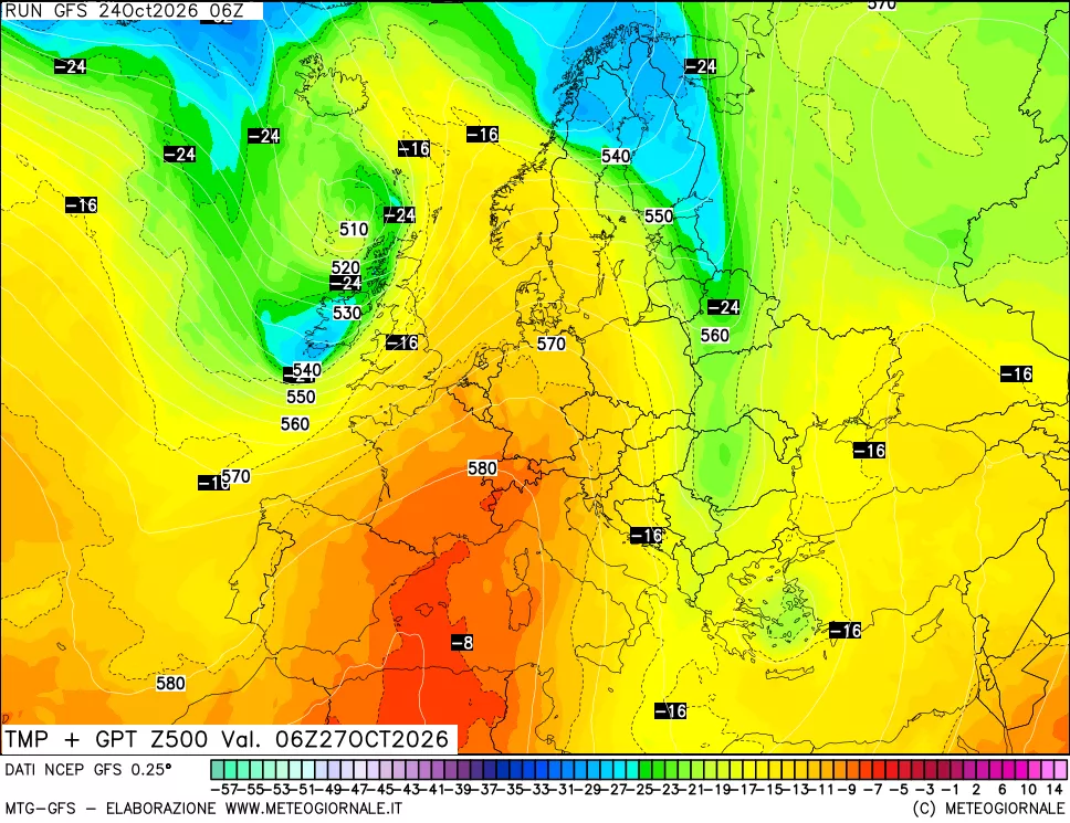 mappa 500 hPa Temp + GPT