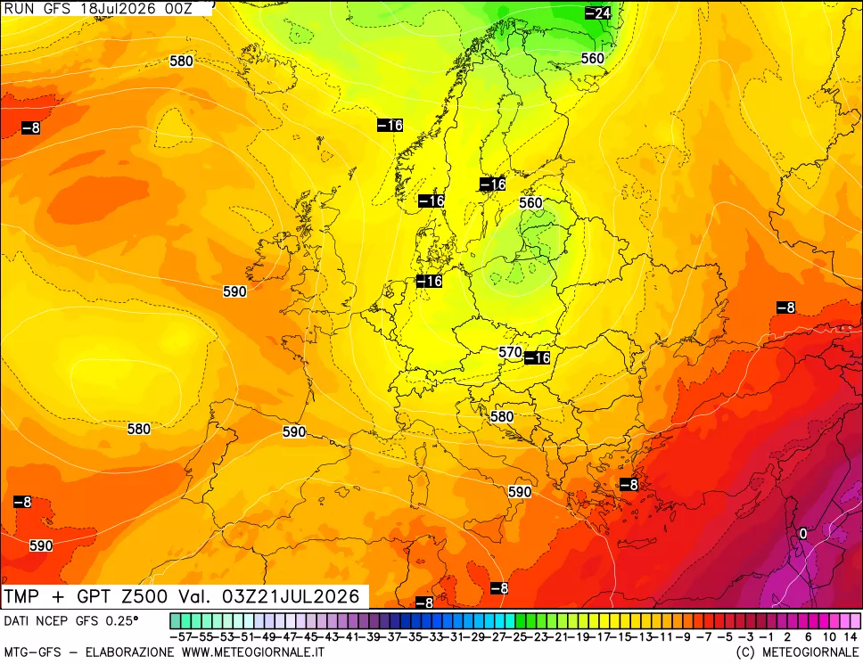 mappa 500 hPa Temp + GPT