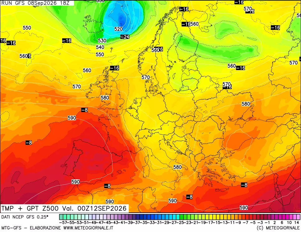 mappa 500 hPa Temp + GPT