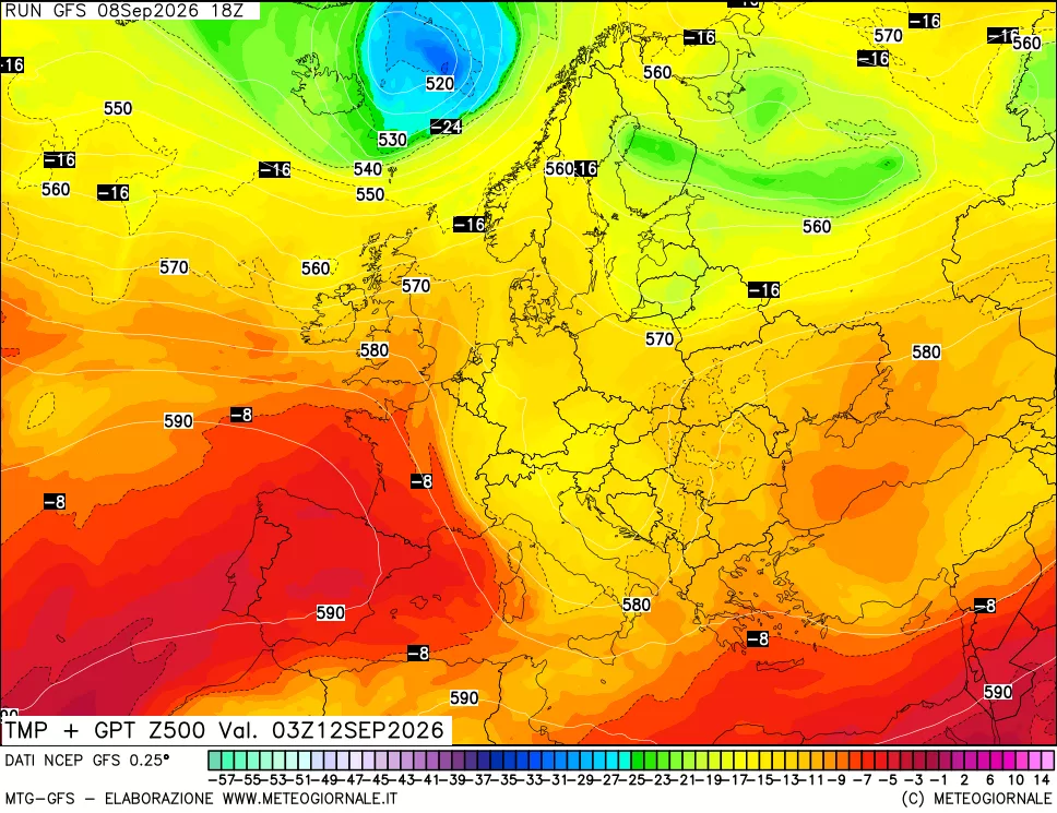 mappa 500 hPa Temp + GPT