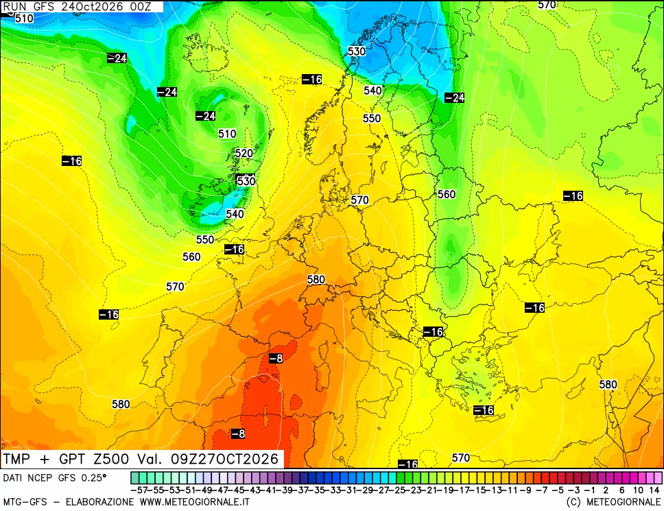 mappa 500 hPa Temp + GPT
