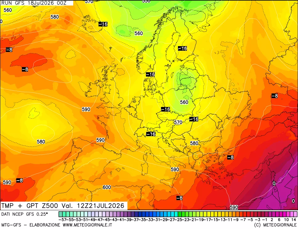 mappa 500 hPa Temp + GPT
