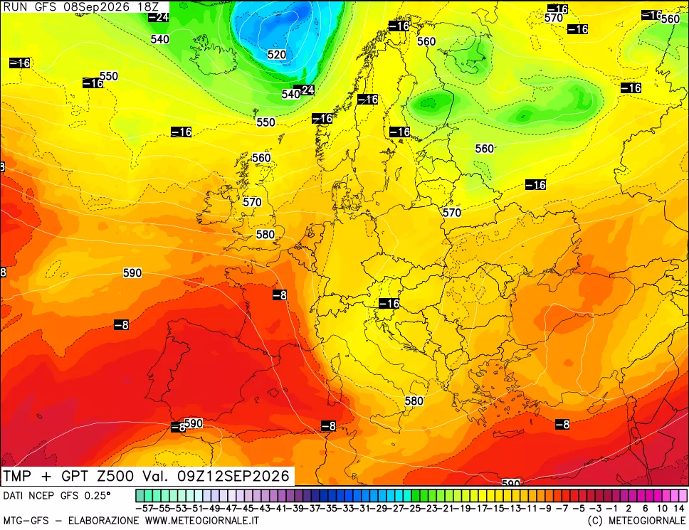 mappa 500 hPa Temp + GPT