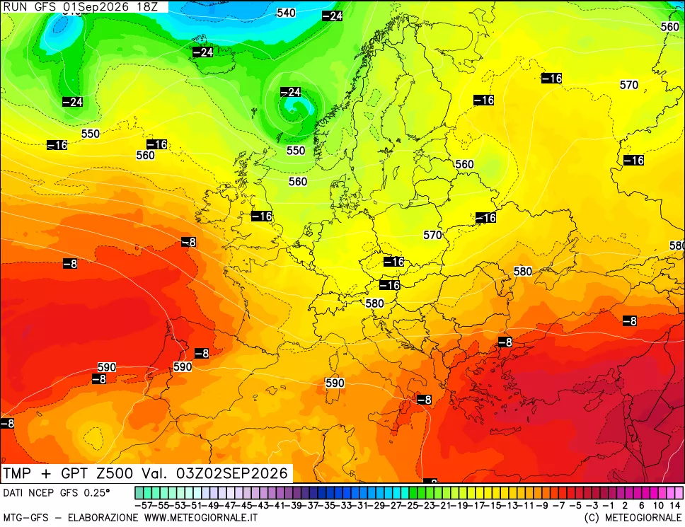 mappa 500 hPa Temp + GPT