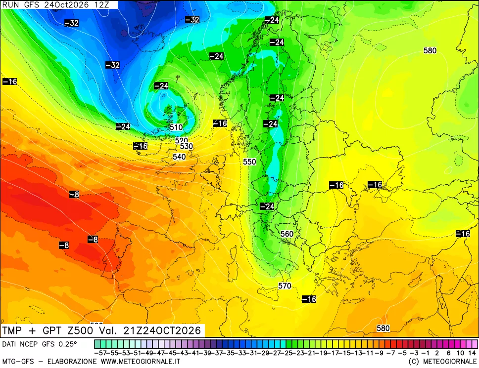 mappa 500 hPa Temp + GPT