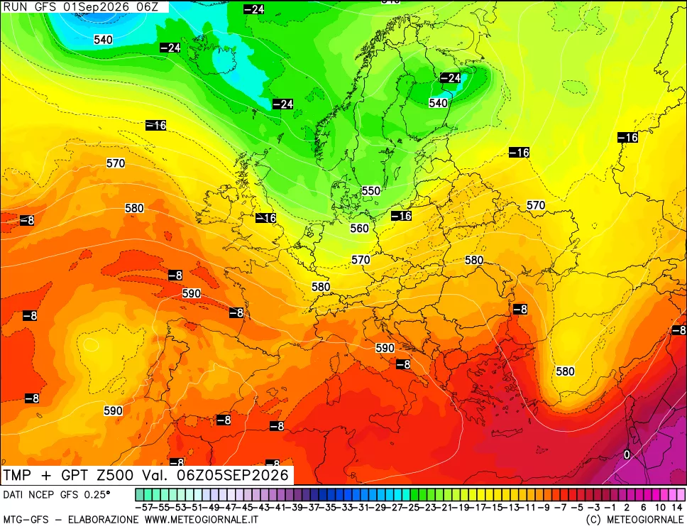 mappa 500 hPa Temp + GPT