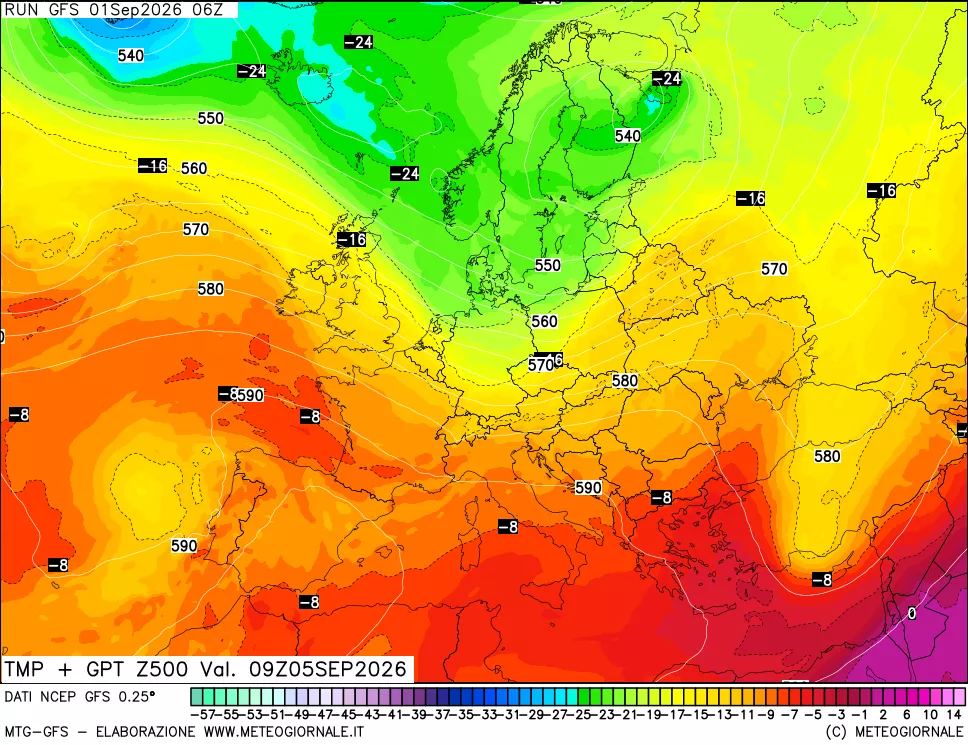 mappa 500 hPa Temp + GPT